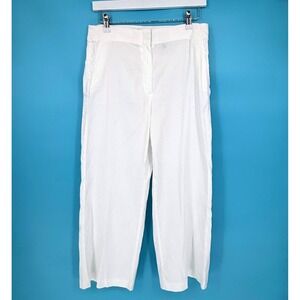 Theory White Linen Blend Wide Leg Cropped Pants Size 8 High Rise Relaxed Fit